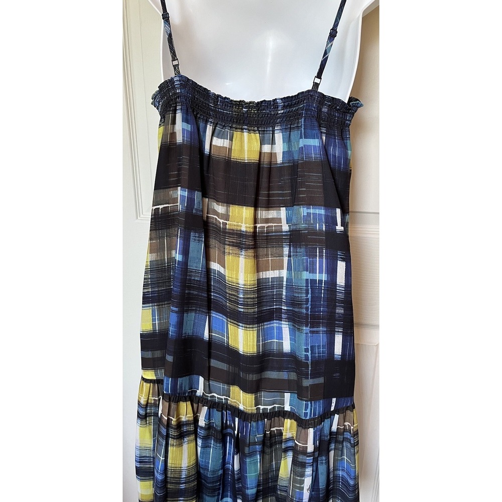 Trina Turk Maryiah Slip Dress V Neck Drop Waist Blue Watercolor Plaid Size 6 NWT - Picture 5 of 9